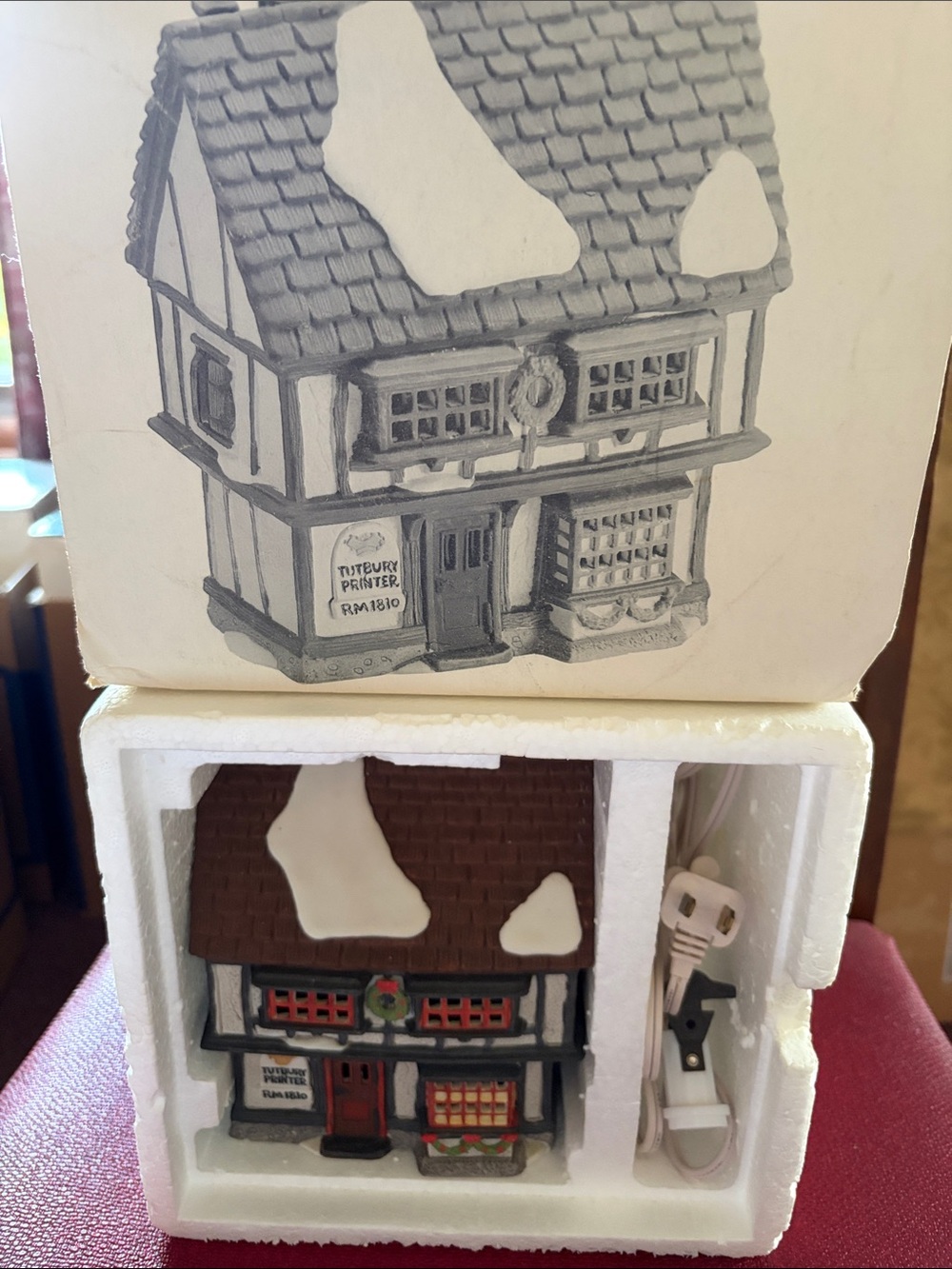 Department 56 Tutbury Printers  Holiday House in Brown, White, Red, Green